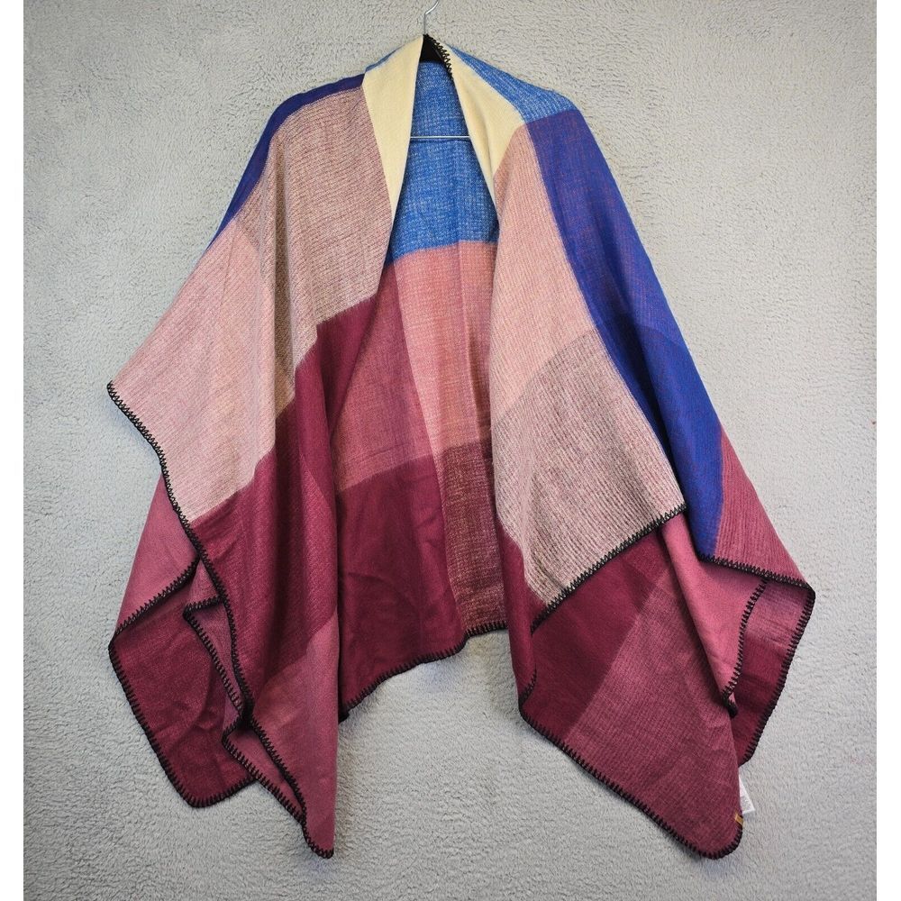 Eddie Bauer Poncho Sweater One Size Colorblock Soft Cape Wrap Cozy Soft Cover Up